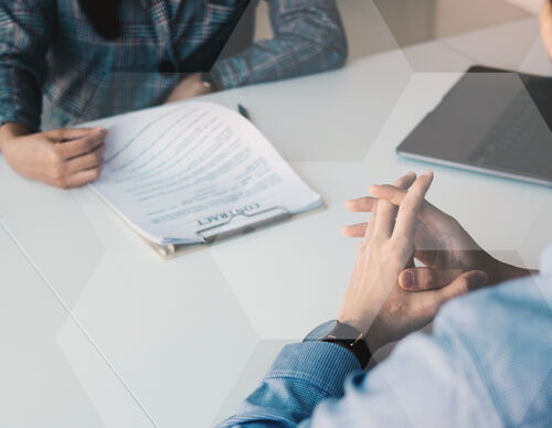 Employer or recruiter reading a resume during about colloquy his profile of candidate, employer conducting a job interview, manager resource employment and recruitment concept.