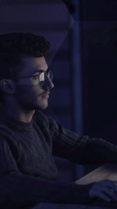 Man working in the dark